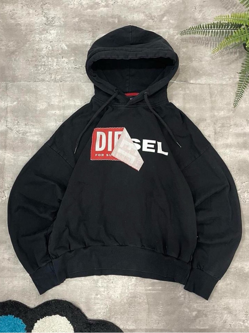 Diesel Black Logo Graphic Pullover Hoodie Mens Large L Streetwear